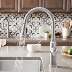 Empressa High Arc Pull-Down Dual-Spray Kitchen Faucet - PVD Steel, 442500