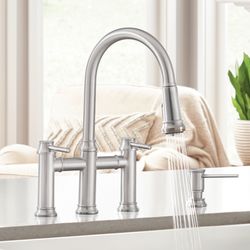 Empressa Pull-Down Dual-Spray Bridge Faucet - PVD Steel, 442505