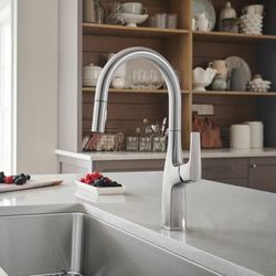 Rivana High-Arc Pull-Down Dual-Spray Kitchen Faucet - PVD Steel, 442678