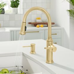 Empressa High Arc Pull-Down Dual-Spray Kitchen Faucet - Satin Gold, 442980