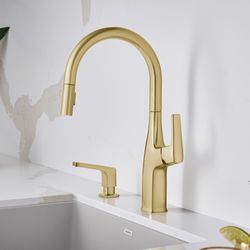 Rivana High-Arc Pull-Down Dual-Spray Kitchen Faucet - Satin Gold, 442985