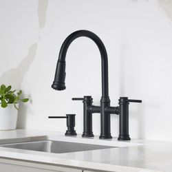 Empressa Pull-Down Dual-Spray Bridge Faucet - Matte Black, 443024