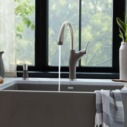 Artona Pull-Down Dual-Spray Kitchen Faucet - PVD Steel/Volcano Gray, 443039