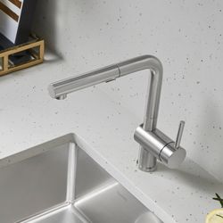 Linus Low Arc Pull-Out Dual-Spray Kitchen Faucet - PVD Steel, 526366