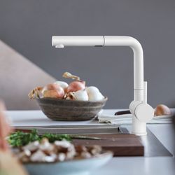 Linus Low Arc Pull-Out Dual-Spray Kitchen Faucet (White)