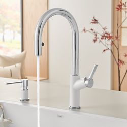 Urbena Pull-Down Dual-Spray Kitchen Faucet - Chrome/White, 526391