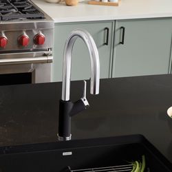 Urbena Pull-Down Dual-Spray Kitchen Faucet - Chrome/Coal Black, 526398