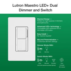 Maestro Dual LED+ Control Dimmer & Switch, 120V, 75W, 2.5A (Light Almond)