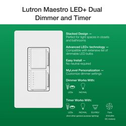 Maestro Dual LED+ Control Dimmer & Timer 120V, 75W, 2.5A (Almond)