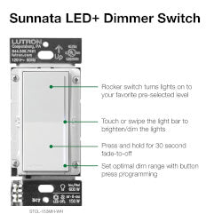 Sunnata LED+ Dimmer Switch, 150W LED, Single Pole/Multi-Location, No Neutral Required,120V,STCL-153MH-WH, White